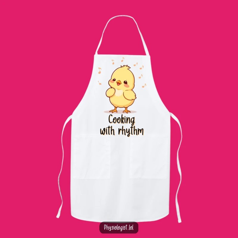 Funny Chick Music Apron: Tiny Chick Bobbing Head Kitchen Funny Gift