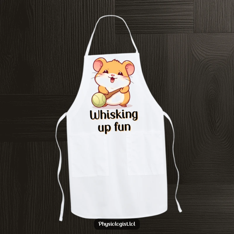 Funny Hamster Apron: A cheerful hamster batting a ball with a paddle, making kitchen tasks delightfully humorous.