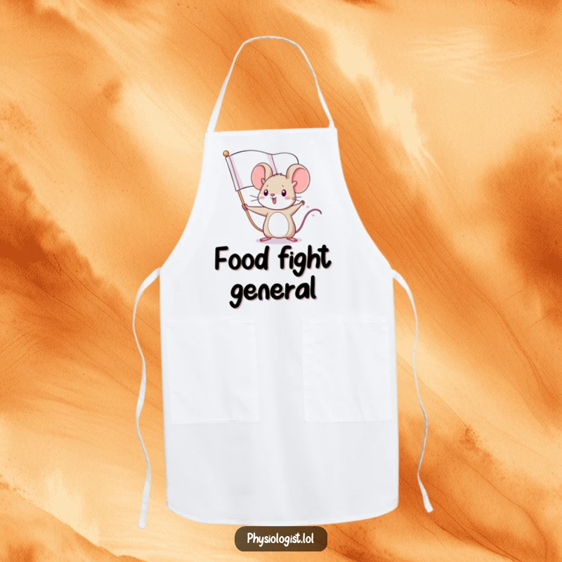 Funny mouse flag apron featuring a tiny mouse hero waving a large flag, perfect for brave chefs and humor.