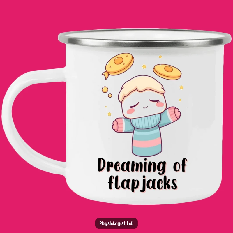 Funny Sock Puppet Flying Pancakes Camping Mug: Outdoor Dreams, Hilarious Adventure Gift