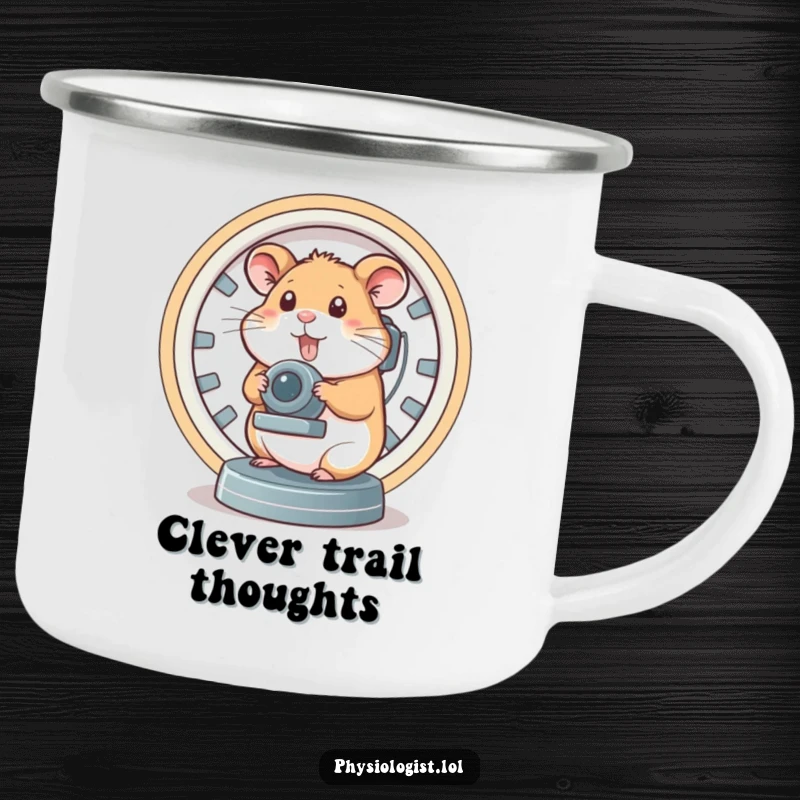 Funny brain scanner hamster camping mug, with a hamster operating a complex brain scanner, ideal for enjoying drinks during intellectual outdoor adventures.