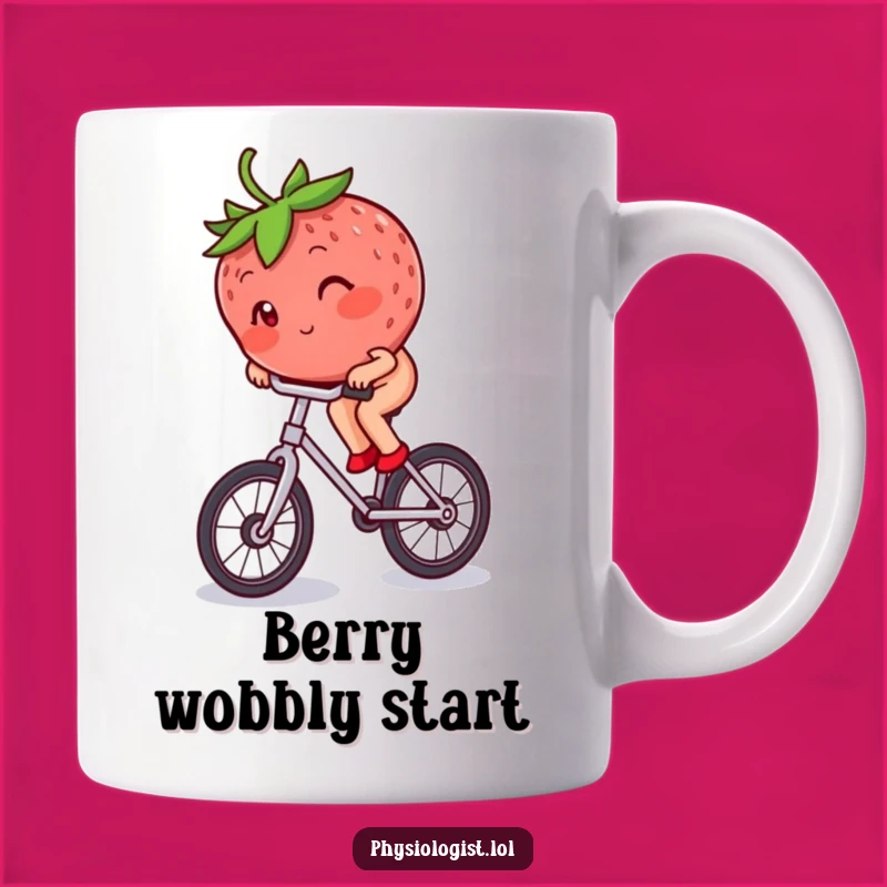 Funny Strawberry Unicycle Mug: Blushing Berry's Epic Ride Funny Gift