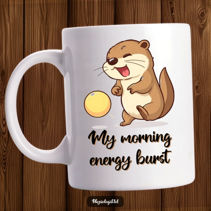 Funny otter mug featuring an energetic otter enthusiastically smashing a bright ball, embodying pure playful fun.