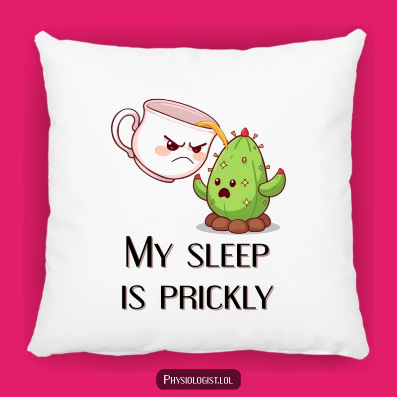 Funny Grumpy Teacup Pillow: Cactus Surprise Cozy, Hilarious Accent