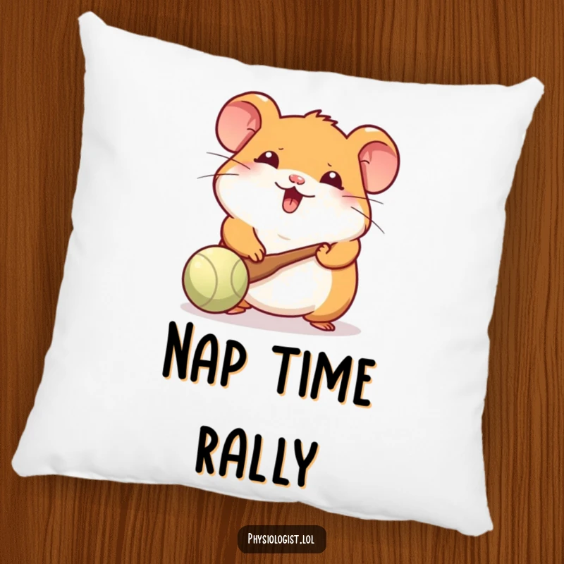 Funny Hamster Pillow: A cheerful hamster actively playing paddle ball, providing cozy charm and a touch of gaming humor.