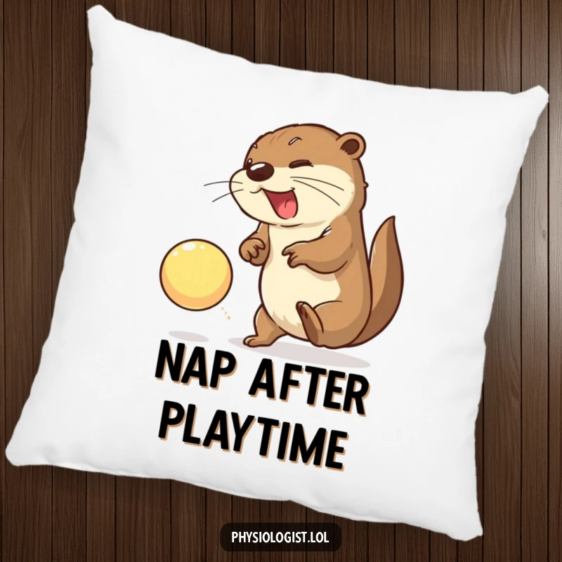 Funny otter pillow with an energetic otter smashing a ball, providing soft, humorous comfort and fun.