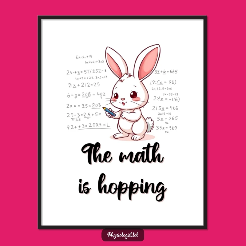 Funny Bunny Genius Digital Art - Whimsical Math Equations Print
