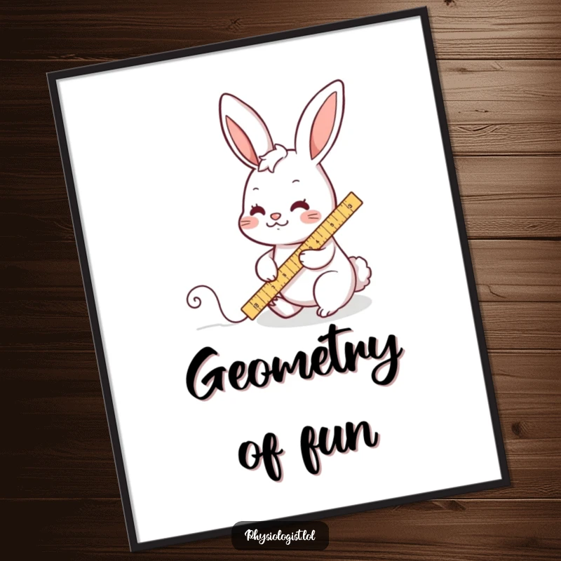 Funny digital art print of a busy rabbit diligently measuring a wiggly line with a ruler, perfect humorous wall decor for precision enthusiasts.