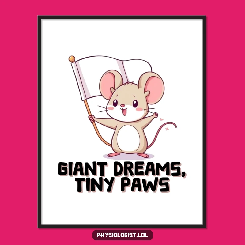 Funny Mouse Flag Art Print: Tiny Hero Waving - Instant Decor Gift