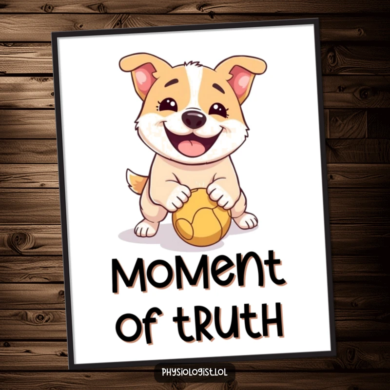 Funny Dog Digital Art Print: High-resolution printable art of a smiling dog comically slipping on a ball, full of pet-friendly fun.