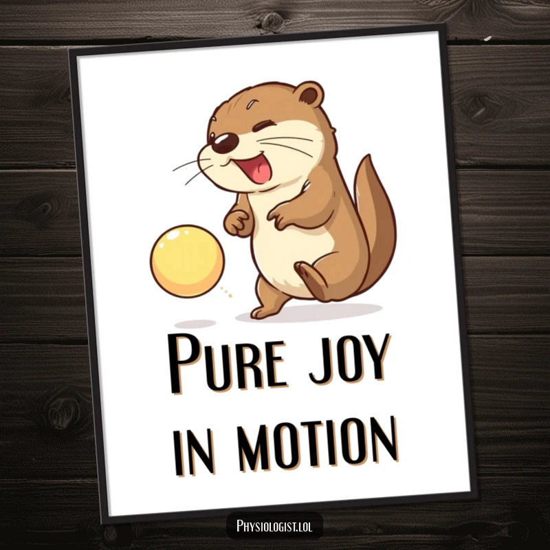 Funny otter digital art print of an energetic otter smashing a bright ball, a humorous and dynamic wall decor piece.