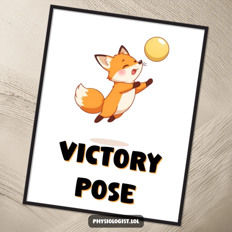 Funny Fox Digital Art Print: High-resolution printable art of a fox leaping dynamically to strike a hovering ball, full of playful energy.