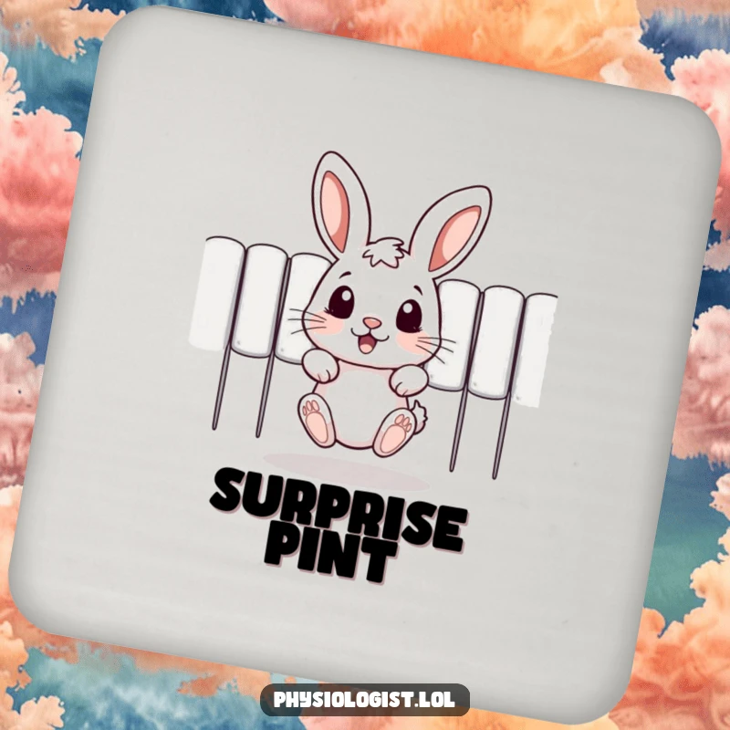 Funny drink coasters featuring a jumping rabbit peeking out playfully, adding a touch of whimsical humor to any table setting.