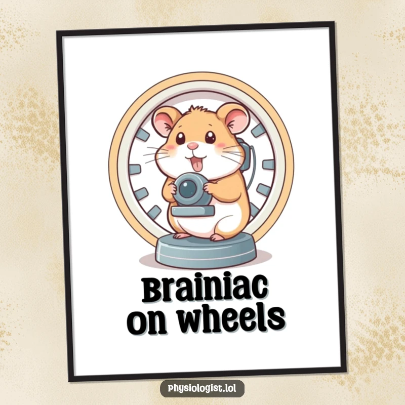 Funny brain scanner hamster poster, depicting a hamster actively operating a complex brain scanner, bringing scientific humor.
