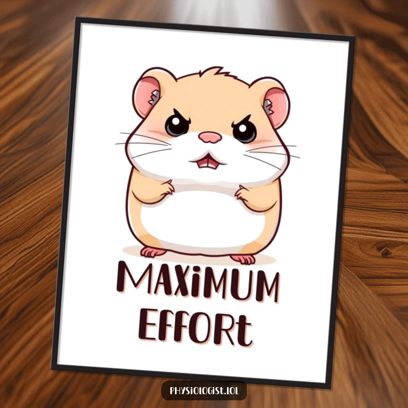 Funny stern hamster poster print, a hamster bouncing with a very determined face, humorous pet wall art.