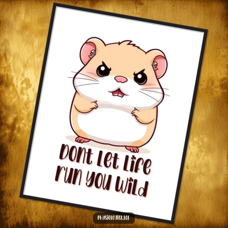 Funny Free Printable Wall Art: A bouncing hamster with an extremely stern and serious expression. Quirky, humorous decor.