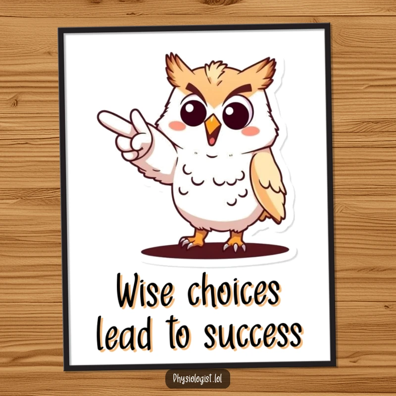 Funny Free Printable Wall Art: A cheerful owl pointing dramatically towards a distant goal, symbolizing ambition. Motivational decor.