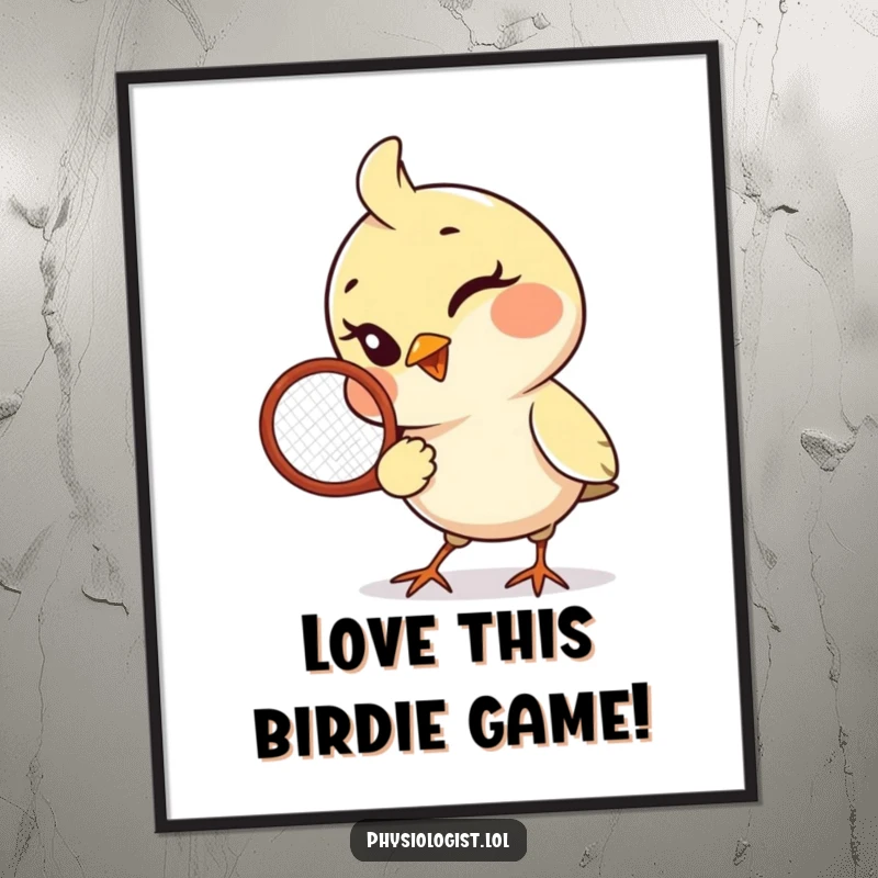 Funny Free Printable Wall Art: A playful bird winks while holding a racquet, adding downloadable charm and sporty humor to decor.