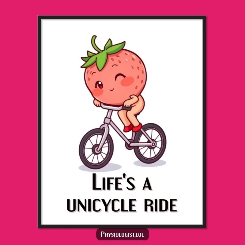 Funny Free Printable Wall Art: Strawberry Unicyclist DIY Downloadable Gift