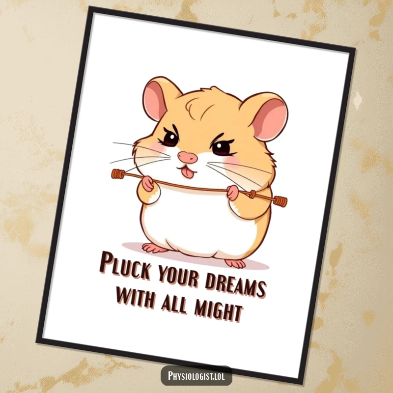 Funny Free Printable Hamster Musician Wall Art: Determined hamster playing strings with intense focus, humorous art for any wall.