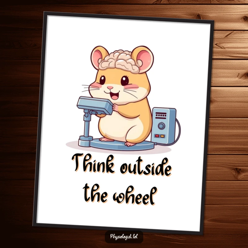 Funny Free Printable Wall Art: A bouncing hamster intensely operating a complex brain scanner, wires connected, looking brilliant for DIY decor.