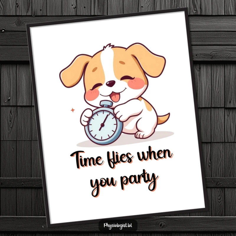 Funny Free Printable Wall Art: A playful dog comically trips with a stopwatch, creating a humorous and eye-catching decor piece.