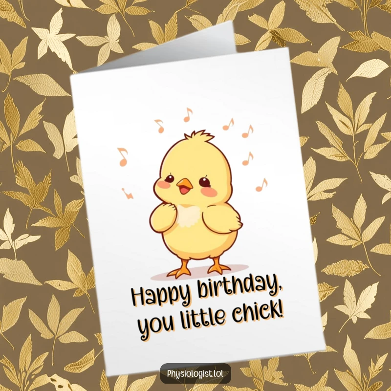 Funny Free Printable Chick Dancer Card: Tiny chick bobbing its head to music, a humorous birthday card for a joyful message.