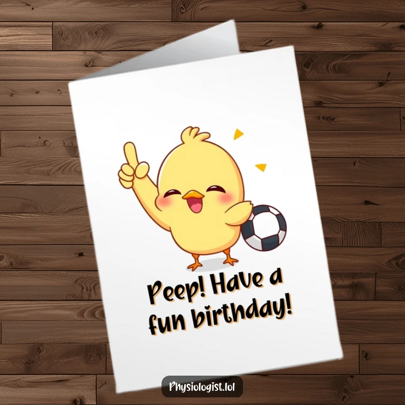 Funny Free Printable Birthday Card: A cute, giggling chick enthusiastically signaling a foul, perfect for a humorous birthday greeting.