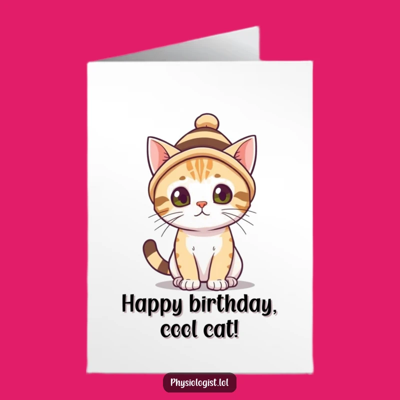 Free Printable Funny Cat Birthday Card, Striped Hat Feline, Downloadable Humorous Gift