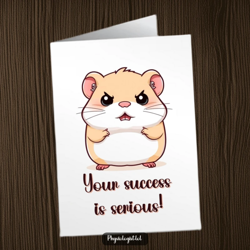 Funny Free Printable Congratulations Card: A bouncing hamster wearing a very stern, serious expression, acknowledging success.