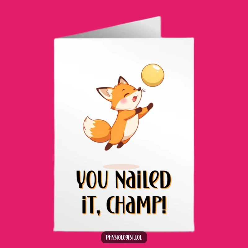 Free Printable Congrats Card: Excited Fox Leaping, Ideal Downloadable Gift for Any Win!