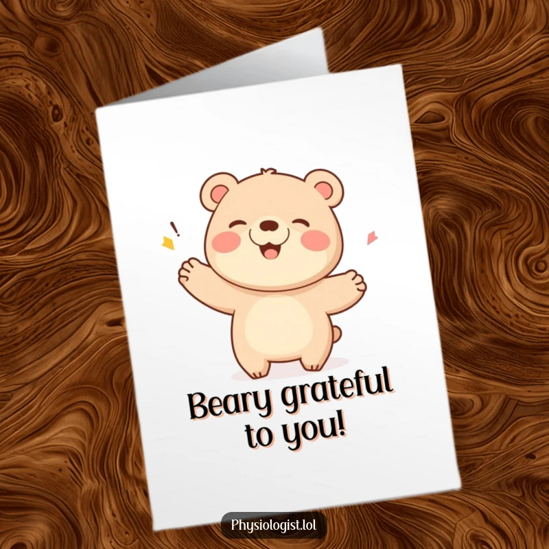 Funny Free Printable Thank You Card: Giggling bear celebrates a score with a flourish, a downloadable thank you with pure exuberance.