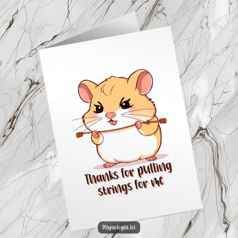 Funny Free Printable Hamster Musician Card: Hamster intensely playing strings, a humorous thank you card for showing appreciation.