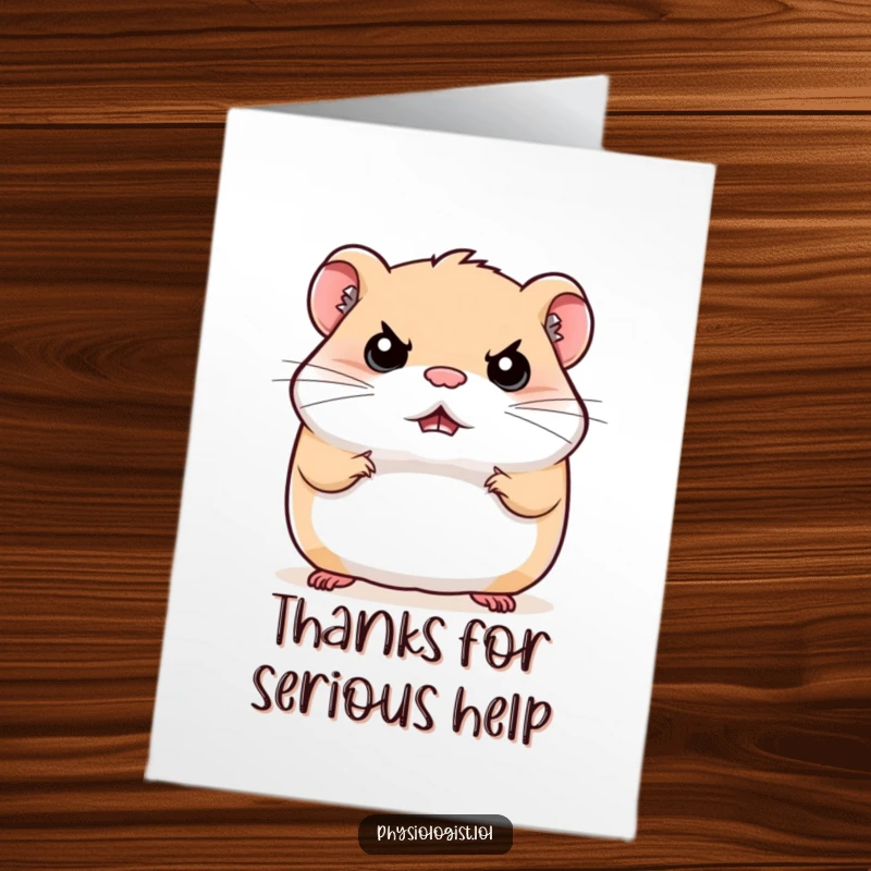 Funny Free Printable Thank You Card: A bouncing hamster with a stern expression, conveying thanks with all seriousness.