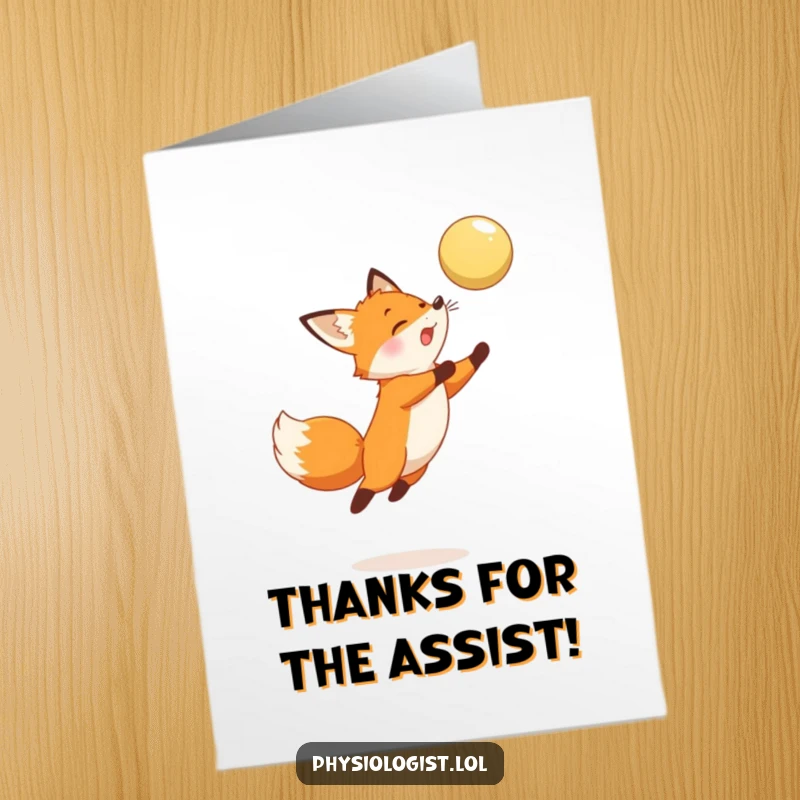 Funny Free Printable Thank You Card with an agile fox leaping enthusiastically to thank someone special.
