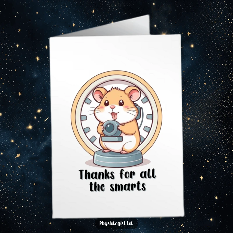 Funny Free Printable Thank You Card: Hamster operating a brain scanner, humorously scanning for deep gratitude.