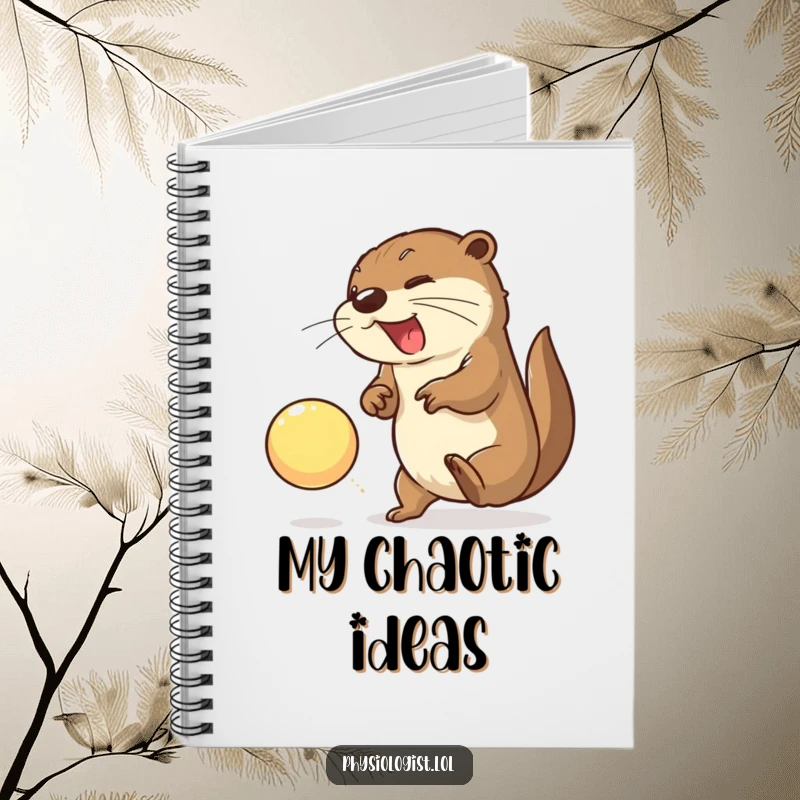 Funny otter notebook for recording ideas, featuring an energetic otter smashing a ball with humor.