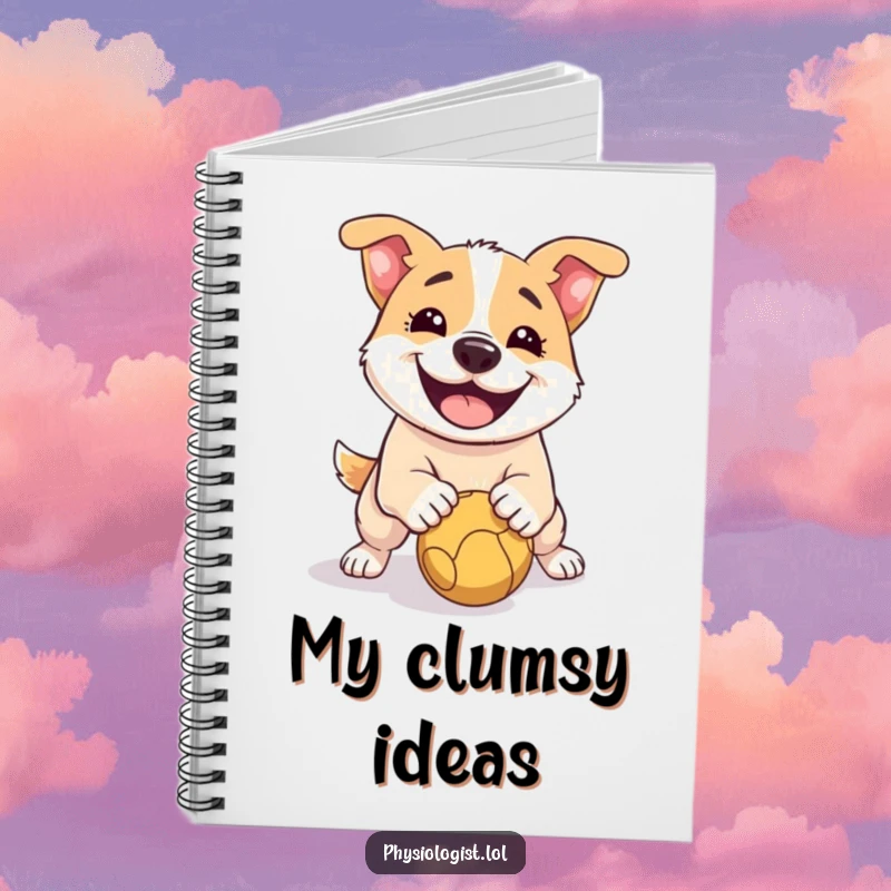 Funny Dog Notebook: A lined journal featuring a smiling dog humorously slipping on a ball, perfect for capturing notes and thoughts.