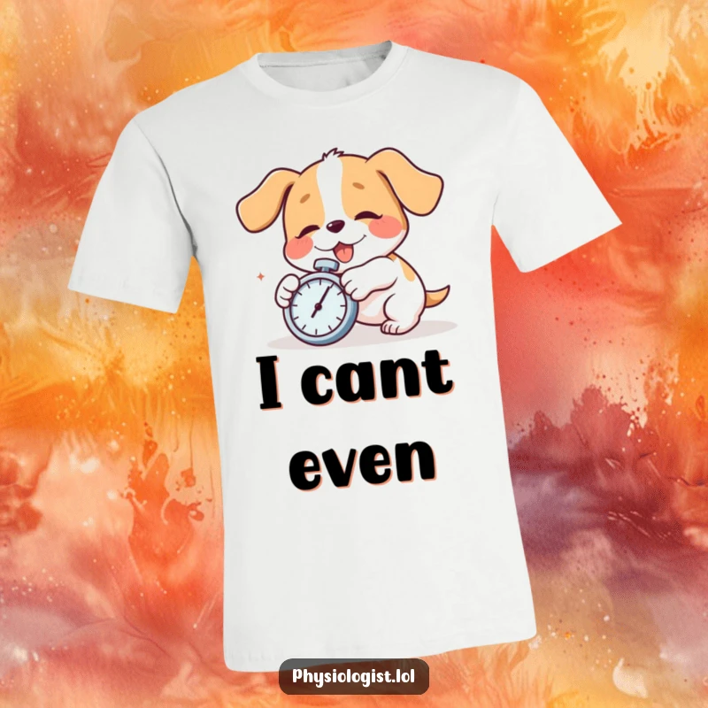 Funny dog tripping comically while holding a stopwatch, captured in a hilarious, action-packed moment. A perfect funny gift for dog lovers.