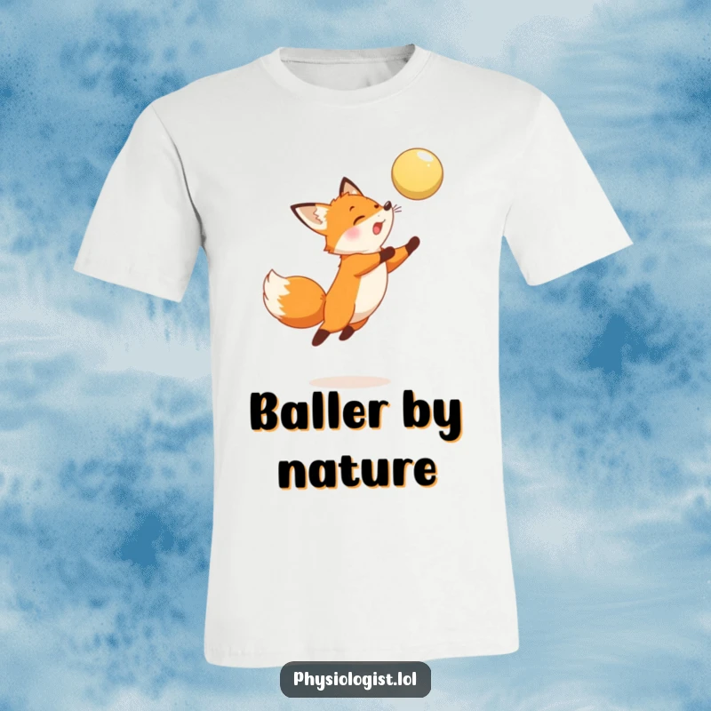 Funny Fox T-Shirt: A determined fox in mid-air, leaping to strike a hovering ball, a humorous depiction of athletic fun.