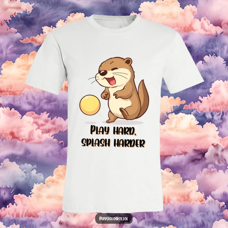 Funny otter t-shirt with an energetic otter joyfully smashing a bright ball, capturing a moment of pure fun.