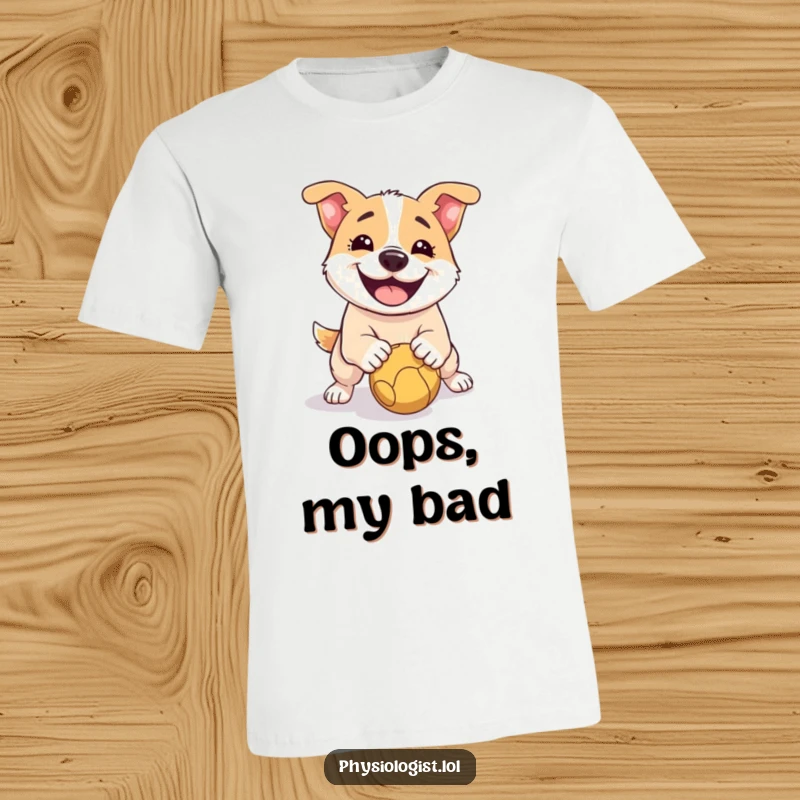 Funny Dog T-Shirt: A joyful dog caught mid-slip on a ball, a humorous and relatable depiction of pet antics.