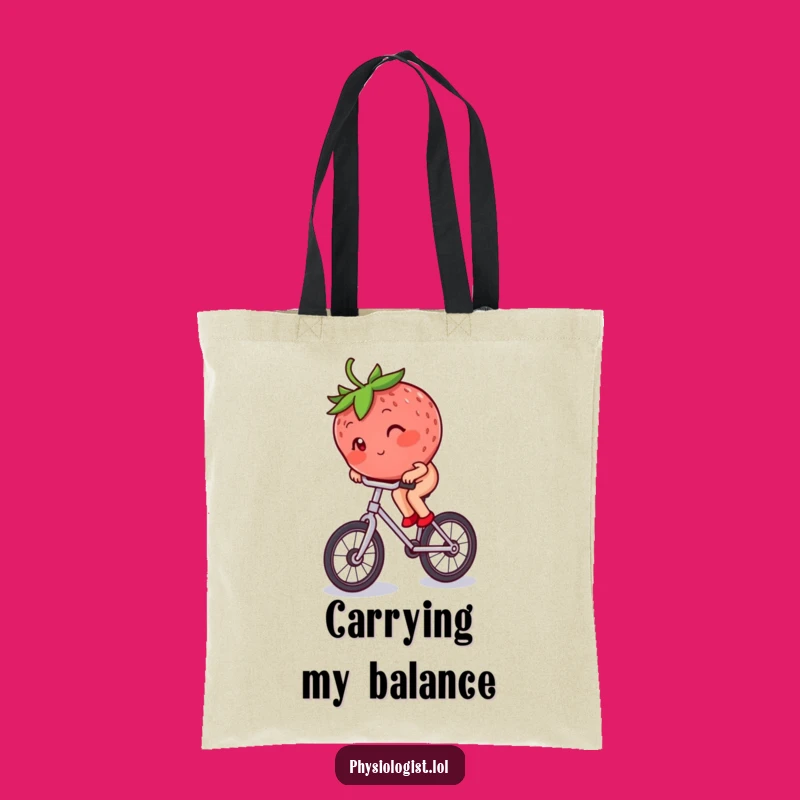 Funny Strawberry Unicycle Tote Bag: Berry's Balancing Act Funny Gift