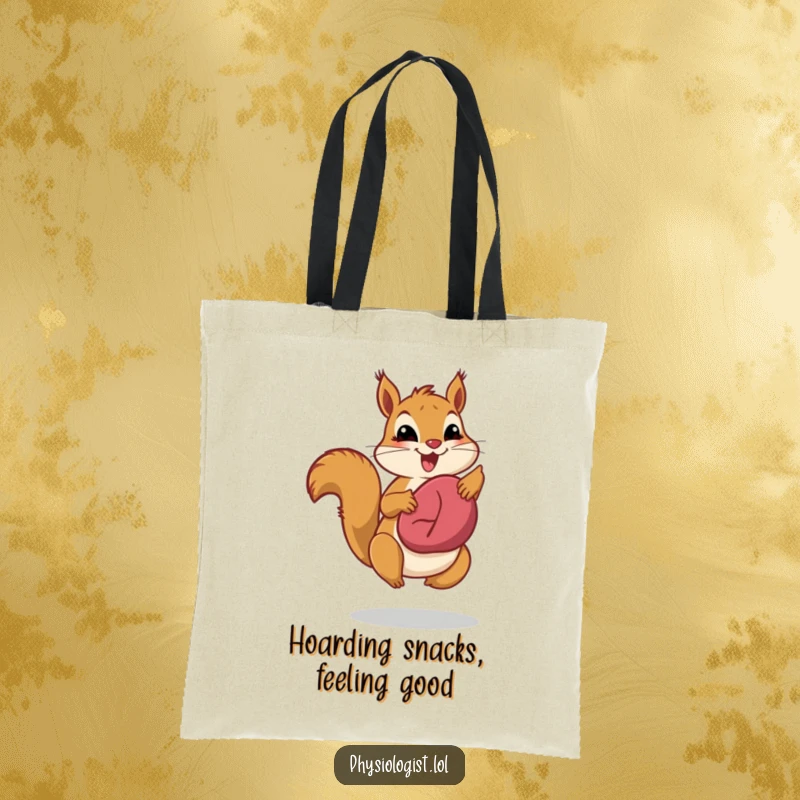 Funny liver health squirrel tote bag, showing a jumping squirrel proudly displaying a healthy liver, ideal for carrying fitness gear humorously.
